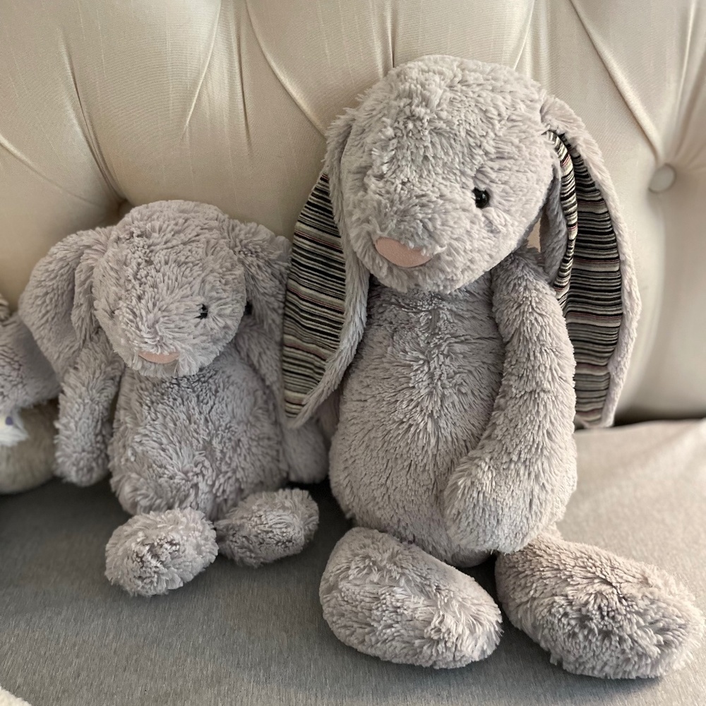 Jellycat Bashful Blake Bunny with Striped ears Rabbit Toy